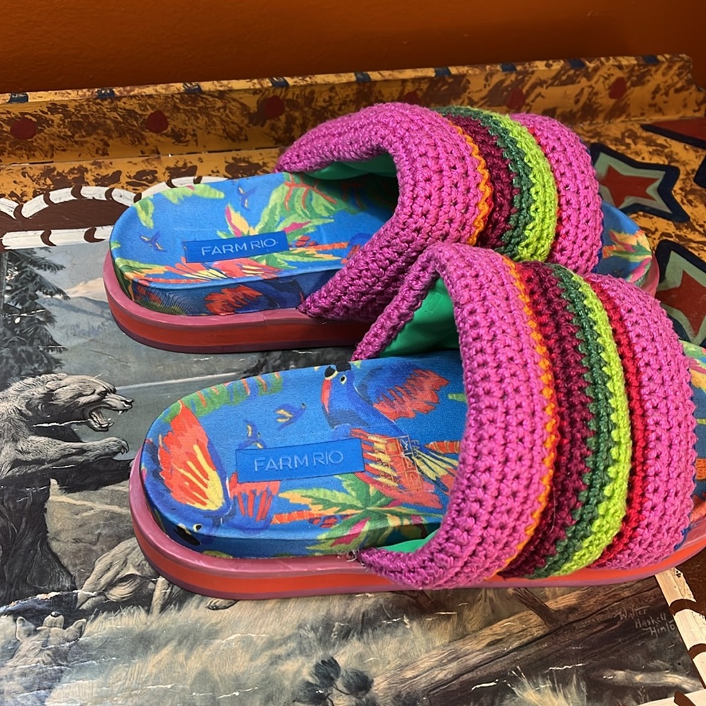 FARM Rio Pink and Blue Sandals Vibrant Slip-On Style - Picture 4 of 8